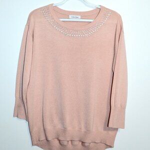 Calvin Klein Women’s Sweater M Blush Pink Barbie Croquette Cottagecore Crystal E